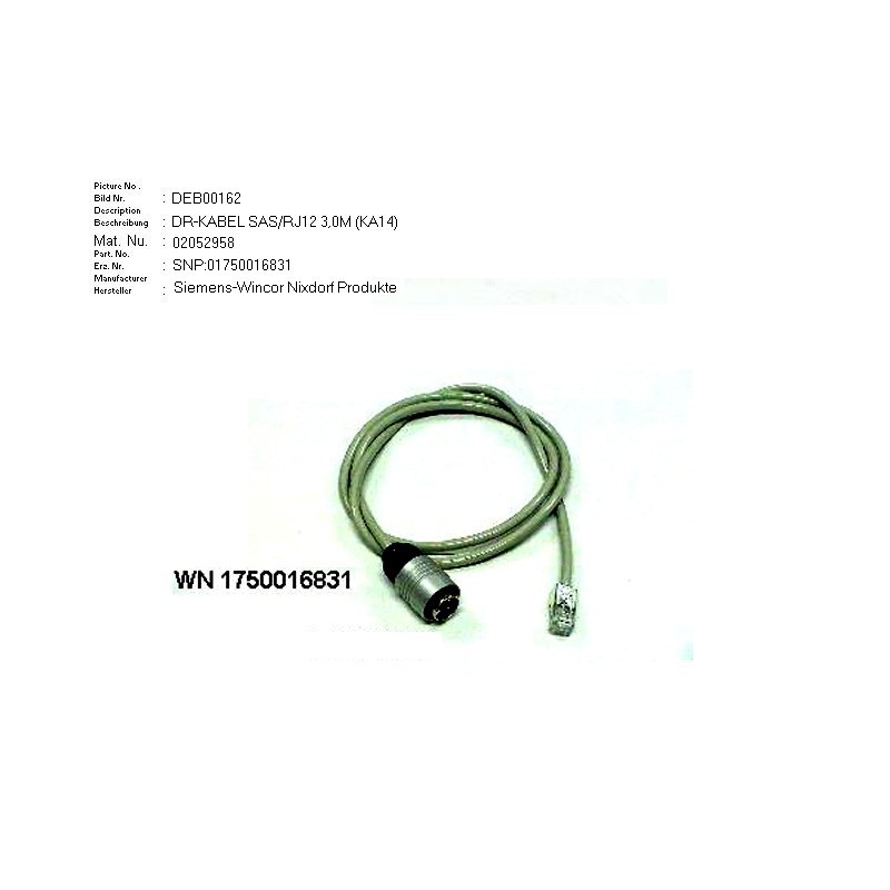 02052958 - CASH DRAWER CABLE KA14 SAS.RJ12 3M