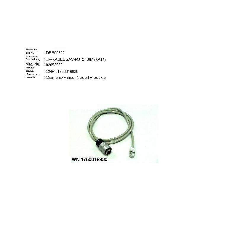 02052959 - CASH DRAWER CABLE KA14 SAS.RJ12 1M