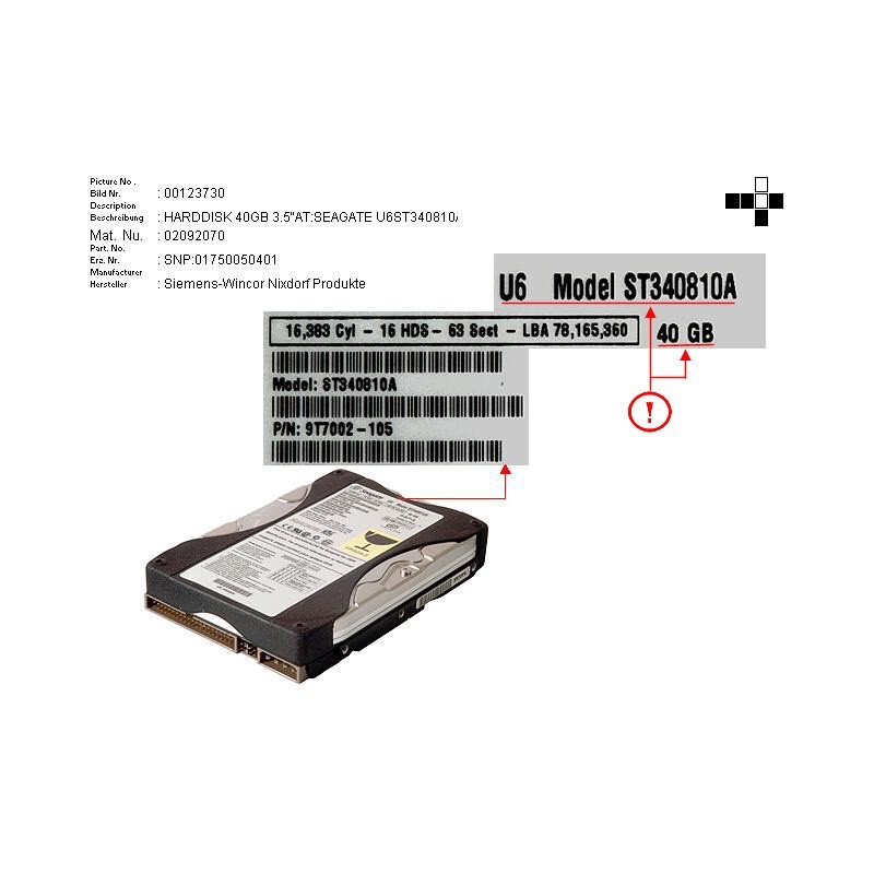 02092070 - +HARDDISK 40GB 3.5  AT:SEAGATE U6ST3408