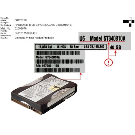 02092070 - +HARDDISK 40GB 3.5  AT:SEAGATE U6ST3408